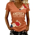 thumbnail image 2 of Xunmmm Women's T shirt Short Sleeve Flower Printed V Neck T Shirt 250Th Anniversary Tshirt Basic Tee (1776-2026) Orange S, 2 of 4