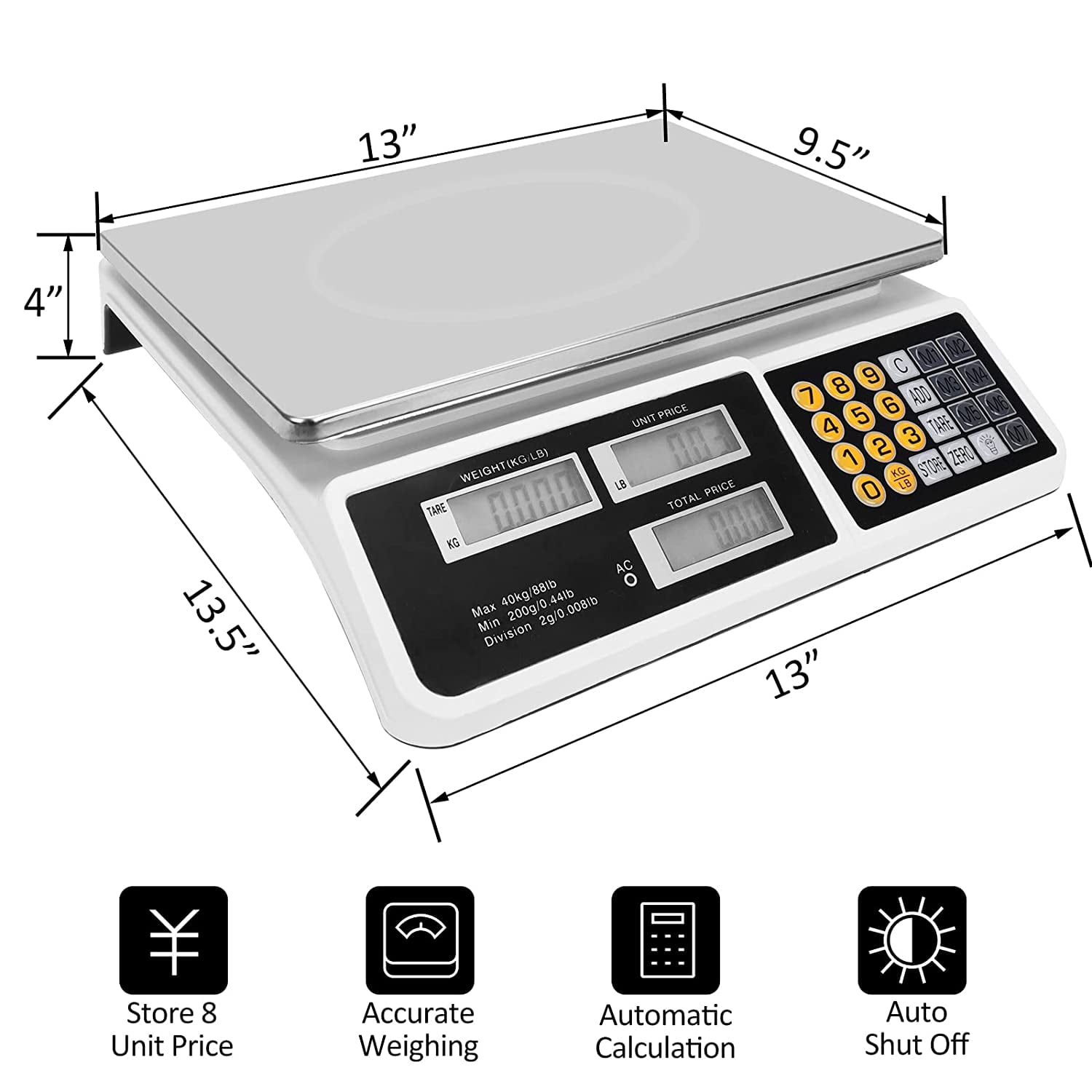 EAYSG Digital Commercial Food Scales 88lb/40kg Price Scale Food Produce Counting Weight Scale Dual LCD Display for Farmers Market, Retail Outlets, Meat Shop