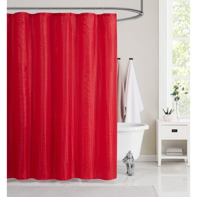 Juego de cortina de ducha Salinas Seersucker de 13 piezas con ganchos para enrollar en rojo Olivia Gray SCS07577