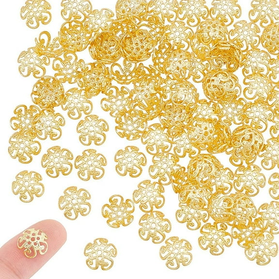 100Pcs Real 18K Gold Plated Bead Cap Flower Bead Caps Bead End Caps 4.5mm Metal Spacer Beads Caps for Necklace Bracelet Earrings Jewelry Making Supplies Gold DIY