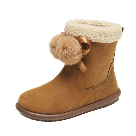 

Ladies Fashion Solid Color Suede Bow Hair Ball Short Boots Warm Plush Flat Cotton Boots Women Boot Shoes