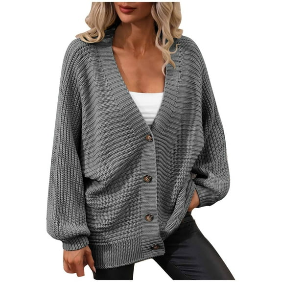 Aoochasliy Womens Sweaters Clearance Pullover Knit V Neck Single Breasted Solid Color Knit Cardigan Loose