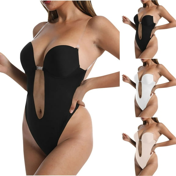 Delliss Women Shapewear Backless Body Bra Womens Plus Size Low Back Thong Bodysuits Open Crotch Daily Use