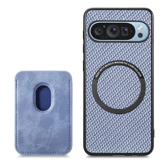 Mantto Detachable Card Pocket Wallet Case for Google Pixel 9 Pro XL,Compatible with MagSafe Charging,Premium Fibrous Texture PU Leather Shockproof Anti-Scratch Slim Phone Case,Blue