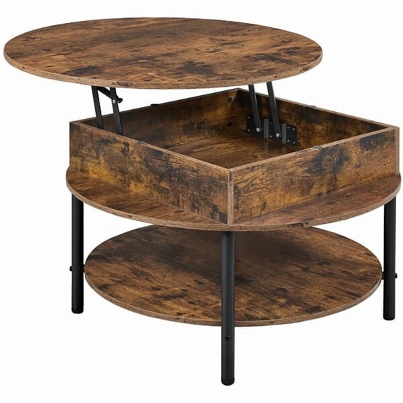 LINJH Round Lift Top Coffee Table with Storage for Living Room, Rustic Brown