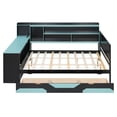 thumbnail image 5 of Queen Size Gaming Daybed with Integrated Desk and Lights, Modern Wooden Bed Frame with 3 Storage Drawers and Built-in Charging Station, Multi-Functional Headboard Bookcase, Black+Blue, 5 of 5