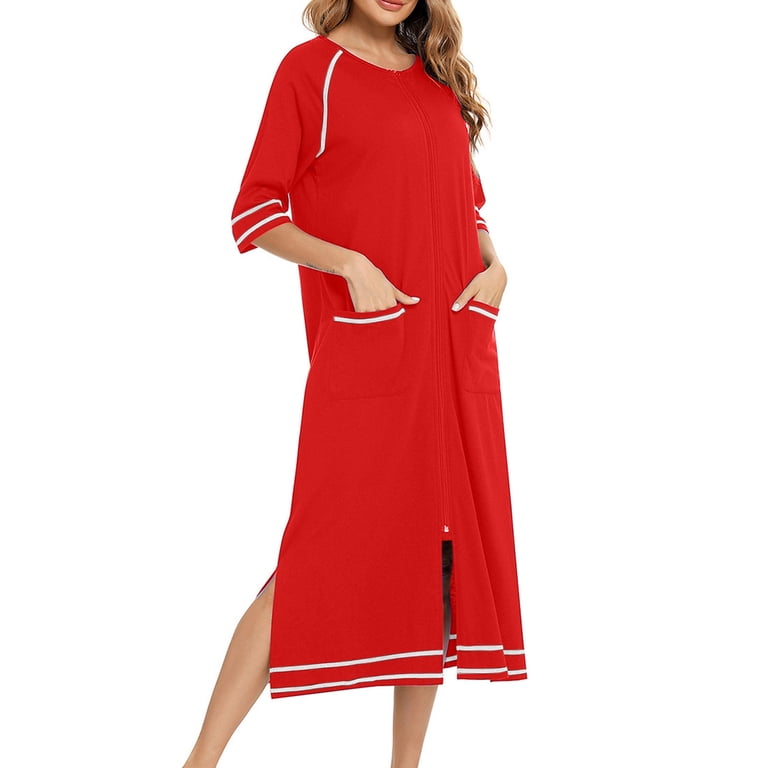 Gakvbuo Summer Dress for Women 2025 Homecoming Dresses Women's Winter Warm Nightgown And Winter Nightdress Zip With Pokets Loose Pajamas, Size: Small,