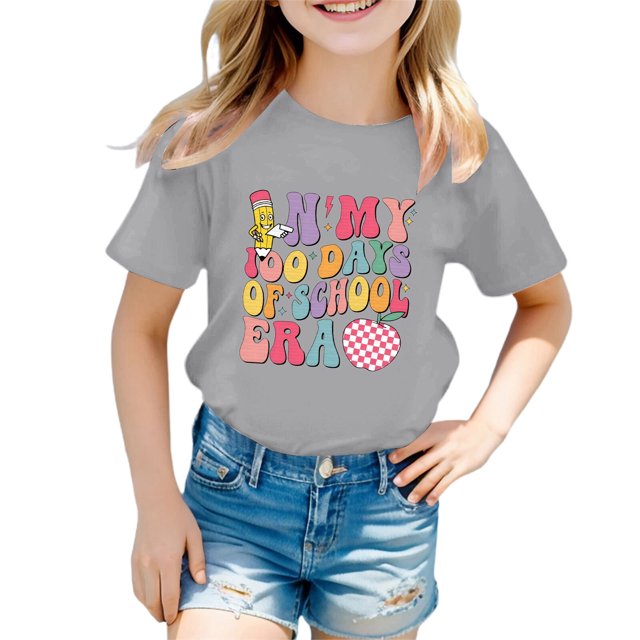 T-shirts Filles Enfants Filles Garçons Col Rond Manches Courtes Tee Été Décontracté T-Shirt Hauts Filles, Tees Gris 1 An-2 Ans