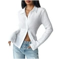 thumbnail image 6 of Wyobmus Womens Long Sleeve Shirts Dressy Lightweight Bubble Wrinkle V Neck Cadigans Slim Fitted Business Button Down Casual Tops S-2X White, 6 of 9