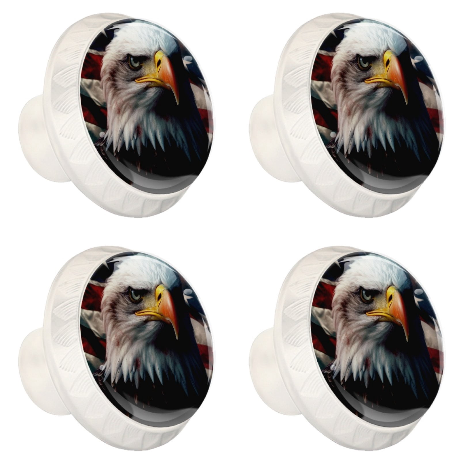 4 Pcs Eagle and American Flag Knobs for Kitchen Cabinet Cupboard Dresser Bookcase Drawer Pulls Handles Round Home Decor