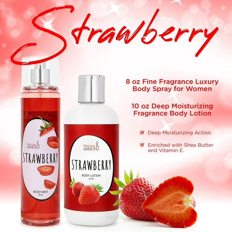 Strawberry Scented Bath & Body Gift Set: 10oz Lotion & 8oz Mist