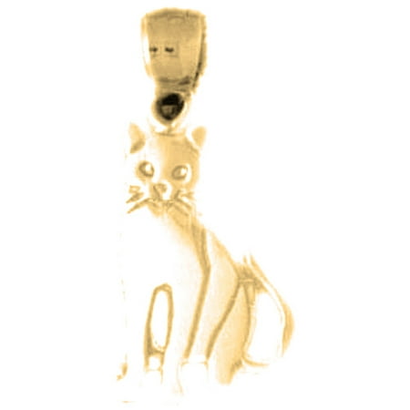 18K Yellow Gold Cat Pendant - 18 mm