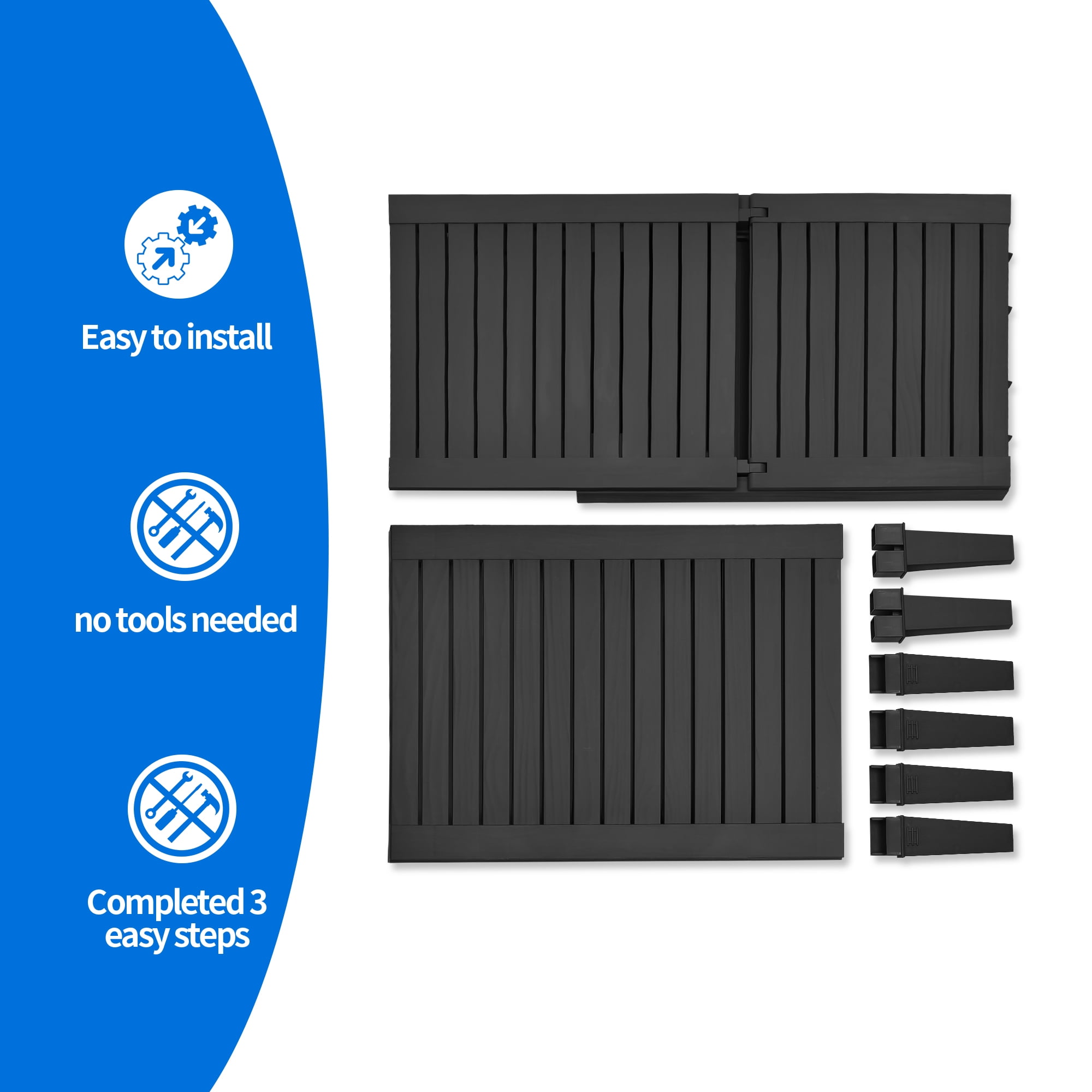 Dextrus Black Outdoor Resin Storage Cabinet & Single Chaise Lounge, Polypropylene, Wood Grain Pattern, Includes Accessories