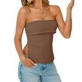 thumbnail image 3 of Going Out Tube Tops for Women 2025 Trendy Summer Off Shoulder Backless Cute Shirts Vacation Dark Brown S, 3 of 9