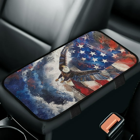 Yuyamidu Eagle Car Armrest Center Console Cover American Flag Vehicle Center Console Armrest Cover Pad for Most Cars Trucks SUVs Flannel Auto Accessories Arm Rest Covers