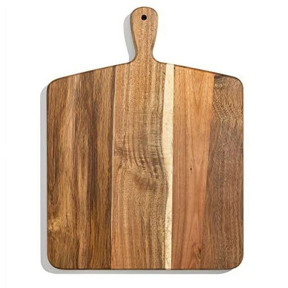 Acacia Wood cutting Board and chopping Board with Handle for Meat, cheese Board, Vegetables, Bread, and charcuterie - Decorative Wooden Serving Board for Kitchen and Dining Room, Large 17A x 13A