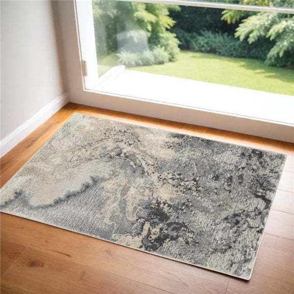 HomeRoots 556150 3 x 5 ft. Abstract Rectangle Area Rug, Gray, Beige & Ivory