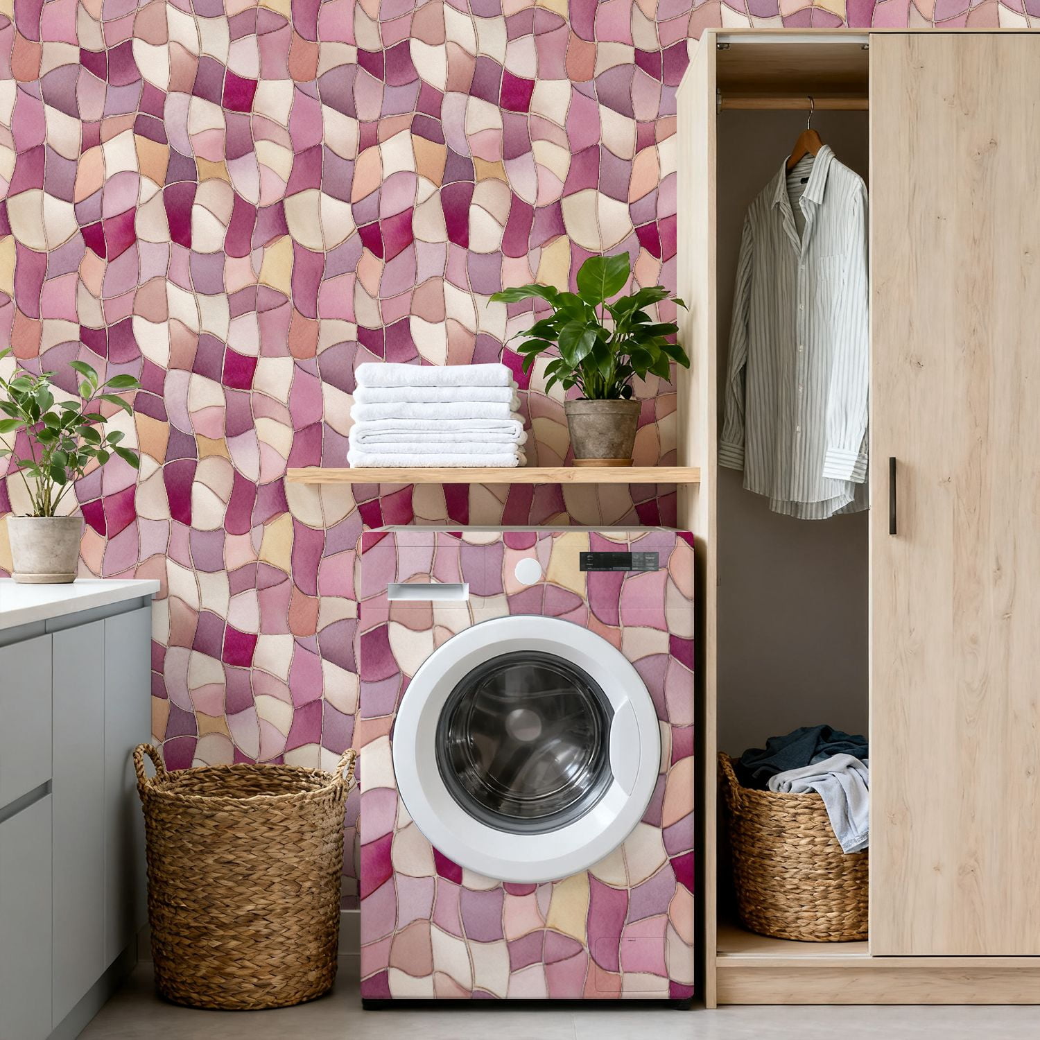 Pastel Peel and Stick Wallpaper Gentle Watercolor Grid Soft Pink White Squares Wall Mural 17.7in x 9.8ft Self Adhesive Removable Wall Paper Renter Friendly Wallpaper for Girls Bedroom Classroom