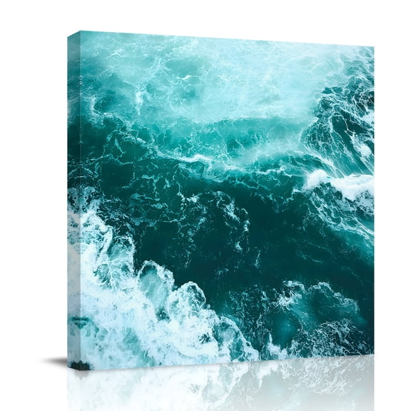 Ocean Waves Canvas Wall Art for Living Room, Modern Nautical Dark Green Ocean Waves Wall Decor Framed Artwork Pictures Ready to Hang for Bedroom Office Home Decor