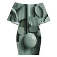 thumbnail image 6 of Square Circle Abstract Geometry Sage Green Women's Off The Shoulder Ruffles Summer Wedding Guest Loose Casual Party Beach Dress, 6 of 9