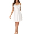thumbnail image 2 of INSPIRAR CHIC Vestido de pijama sin mangas de satén para mujer con escote en V y borde de encaje, camisón de lounge de seda mini M blanco, 2 of 6