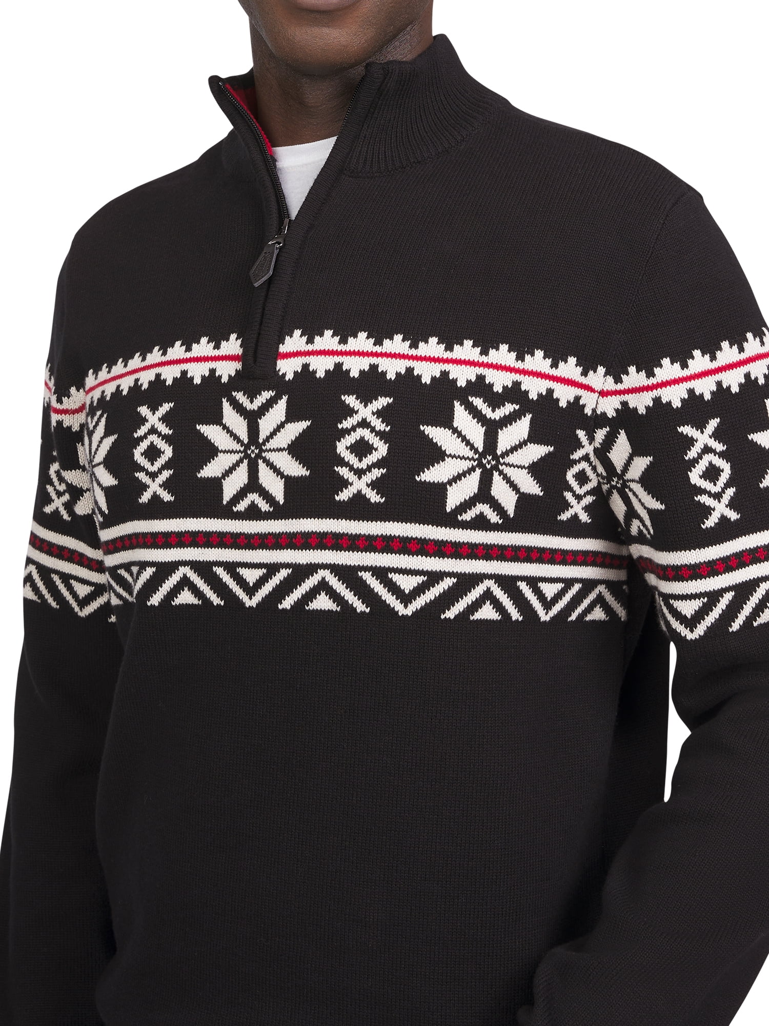 Chaps Men's & Big Men's Quarter Zip Pull Over Holiday Snowflake Sweater, Sizes S-2XL