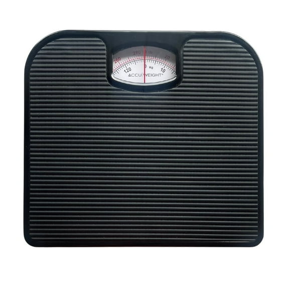 Accuweight Mechanical Bathroom Scale, 286 lbs (130 kg) Capacity, Black and White, Model BS200B, Ribbed PVC Mat
