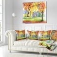 thumbnail image 2 of Designart Autumn Park Yellow Trees Watercolor - Landscape Printed Throw Pillow - 16x16, 2 of 4