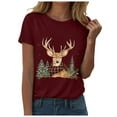 thumbnail image 5 of larppty Women Short Sleeve Christmas Reindeer Graphic Crew Neck T-Shirt (Wine, M), 5 of 6