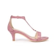 thumbnail image 3 of BLISSFUL STEP Women's Shoes T-Strap Embossed Kitten Heel Buckle Closure Open Toe Dress Sandals Pink 7, 3 of 7