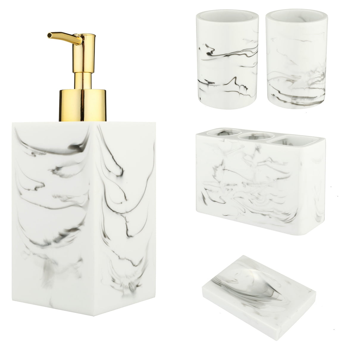5Pcs Bathroom Accessories Set Resin Marble Bathroom Countertop