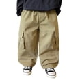 thumbnail image 2 of FAOWME Big Child Boys Cargo Pants With Pockets Elastic Waist Solid Color Wide Leg Comfortable Loose Fit Casual Trousers For Daily Wear Khaki 11-12 Years, 2 of 9