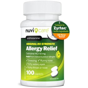 Nuvicare 24-Hour Allergy Medicine - Cetirizine Hydrochloride 10mg Tablets - Compare to the Active Ingredient in Zyrtec Antihistamine Meds - Generic Allergy Pills for All Day Allergy Relief 100 Count