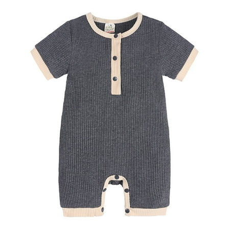 

Summer 1 Piece Outfit Baby Girls Boys Cotton Ribbed Romper Jumpsuit Short Sleeve Playsuit Harem Pants Clothes