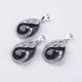 thumbnail image 1 of Natural Dyed & Heated Black Agate Pendants with Brass Finding Teardrop with Peacock Platinum 33x20x10.5mm Hole: 5x6.5mm, 1 of 2