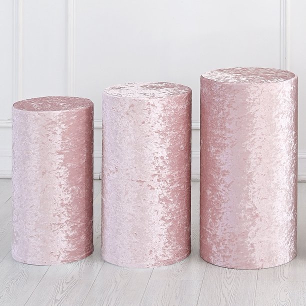 Juego de 3 fundas de soporte cilíndrico rosa de spandex, funda de pedestal para decoración de fiesta de boda y cumpleaños, solo contiene fundas cilíndricas (tela de terciopelo - pequeña)