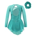 thumbnail image 3 of Yanarno Robe de Patinage Artistique à Sequins pour Filles, Robe de Danse Lyrique en Maille, Jupe de Gym, Vert Menthe 8, 3 of 7