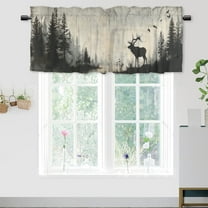 Rustic Cabin Window Curtain Valances Wooden Barn Door Woodland Deer Birds Country Window Valance for Living Room Bedroom, Kitchen Valance Rod Pocket Window Decor Curtain 54 by 18 in, 1 Panel