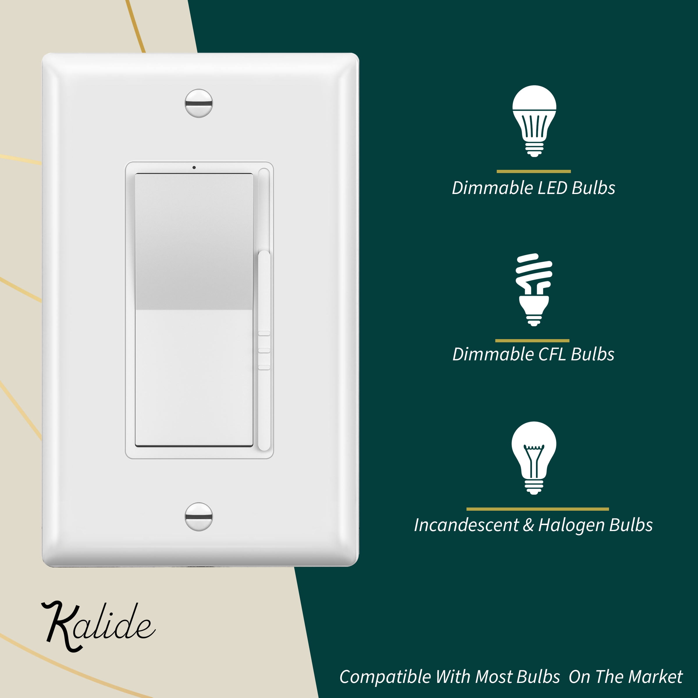 TOPGREENER Dimmer Light Switch, LED Dimmer Switches for 300W Dimmable LED/CFL Lights and 600W INC/HAL Bulbs, Single Pole/3-Way,Neutral Wire Not Required, Wall Plate Included, UL Listed, 2 Pack,White