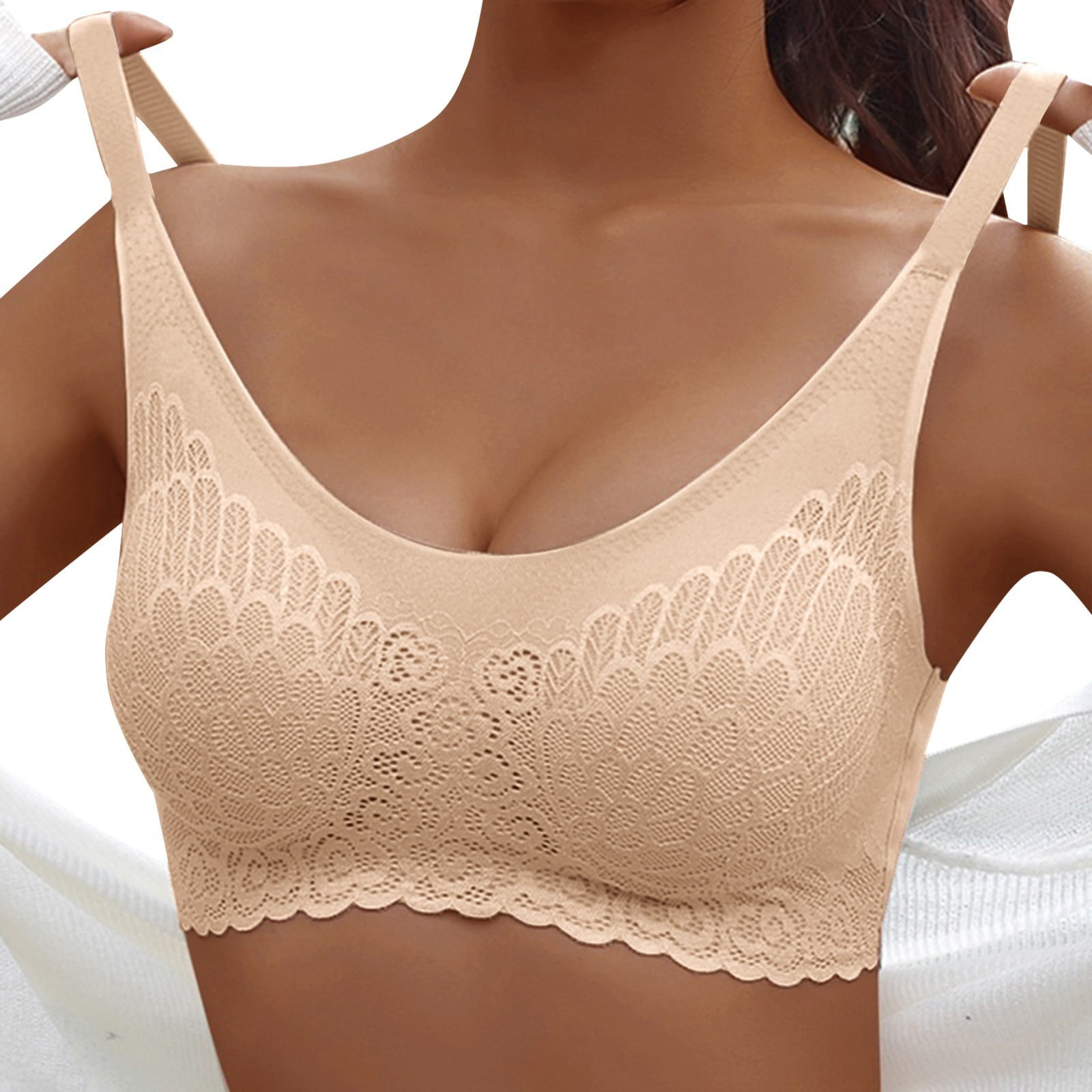 Buy LOVABLE Women Girls Cotton Unpadded Wire-Free Minimizer Bra V-Neck  See-Through Lace/Net Pattern Floral Full Coverage Sheer Bra  (Cream_Size-36B) - Original at