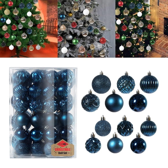 48 Uds. Adornos de bolas colgantes para de Navidad, colgante de bolas de Navidad inastillables de 6cm y 4cm para el hogar, cena familiar, Azul Fernando colgante colgante