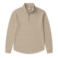 thumbnail image 5 of Domuza Mens Waffle‑Knit Quarter‑Zip Sweater, Stand Collar Long Sleeve Pullover, Ribbed Cuffs Casual Sweatshirt, Loose‑Fit Fashion Polo Tops, 5 of 8