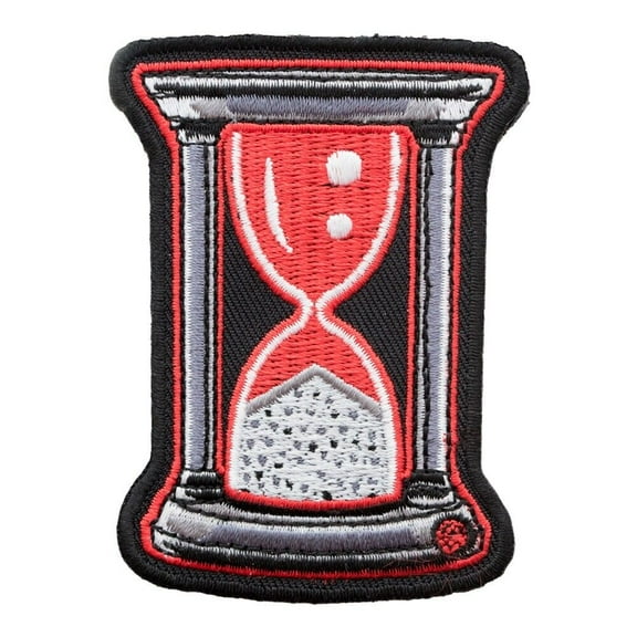 Embroidered gray, Red, black, and white Gothic Looking . Hour Glass thema , manufactured by patchStop