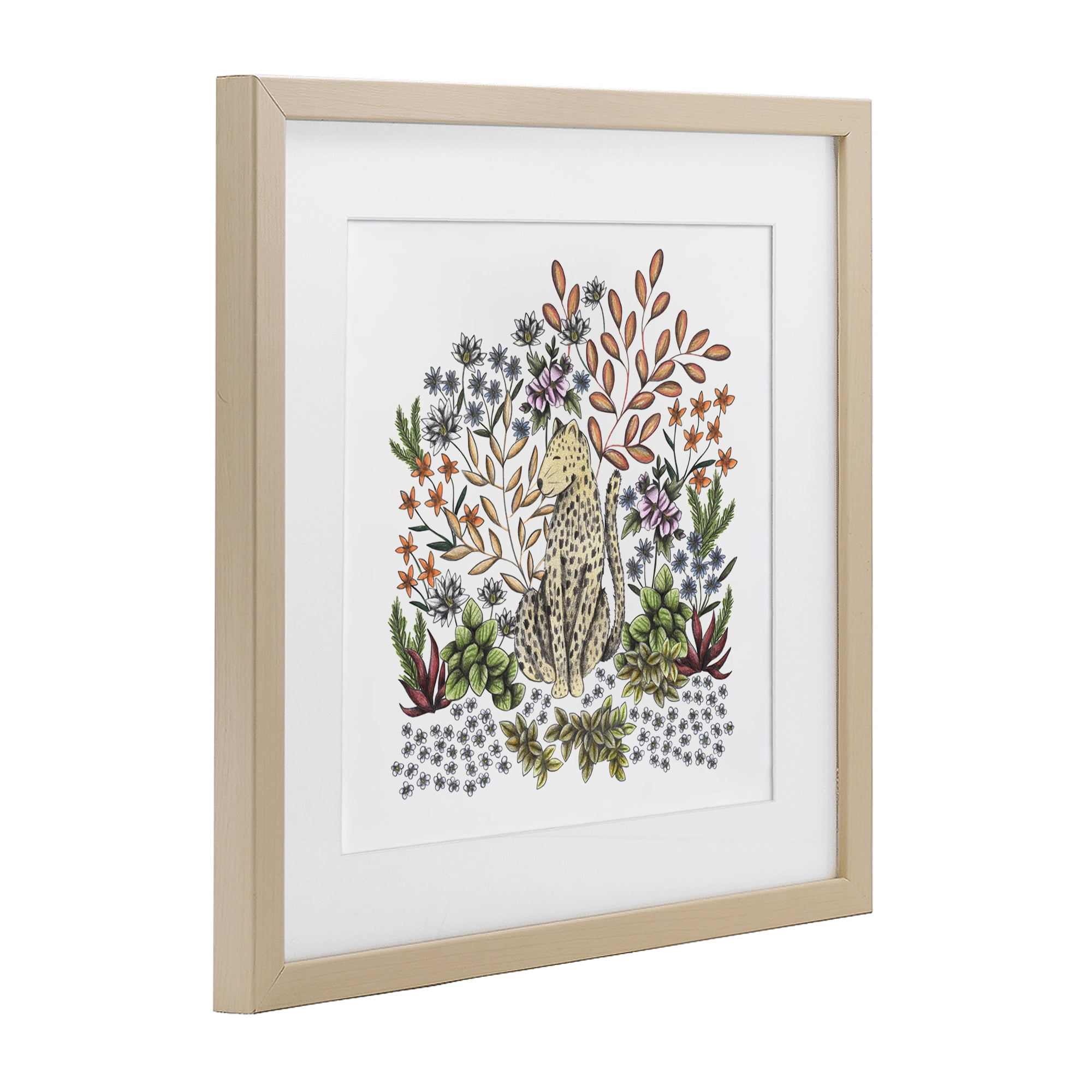 Jungle Wildlife Leopard Birch Framed Print Under Glass, design by Cecilia Battaini