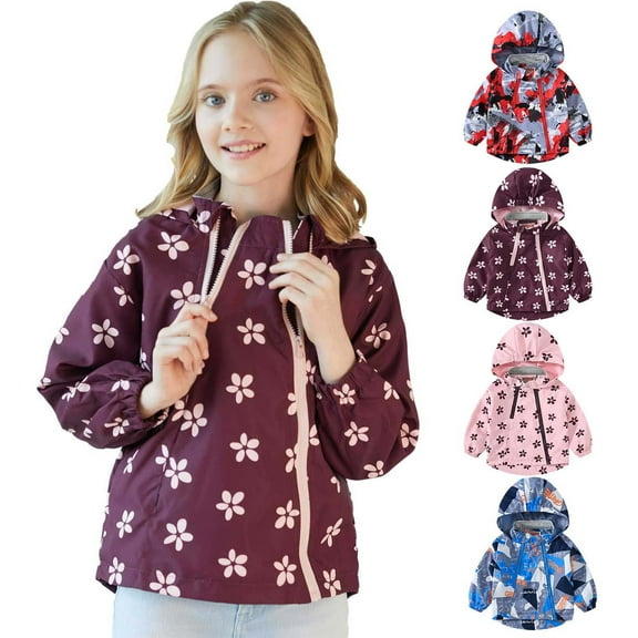 Uxgjfwu Snow Jacket Hooded Childrens Double Zipper Printed Jackets Windbreaker Boys And Girls Coat