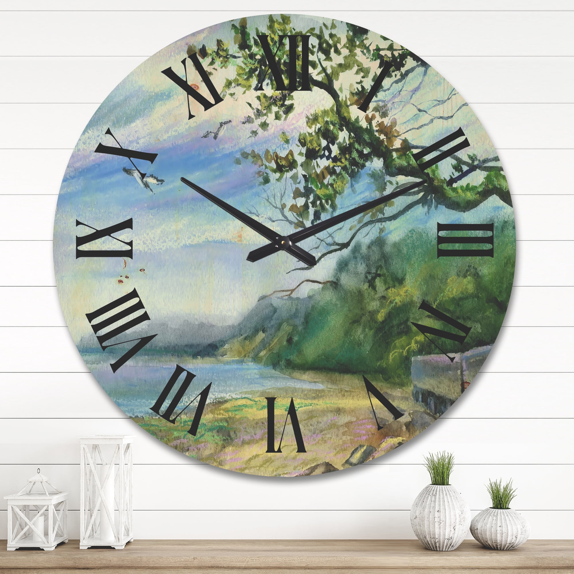 Designart 'Green Coast of The Baltic Sea' Nautical & Coastal Wood Wall Clock