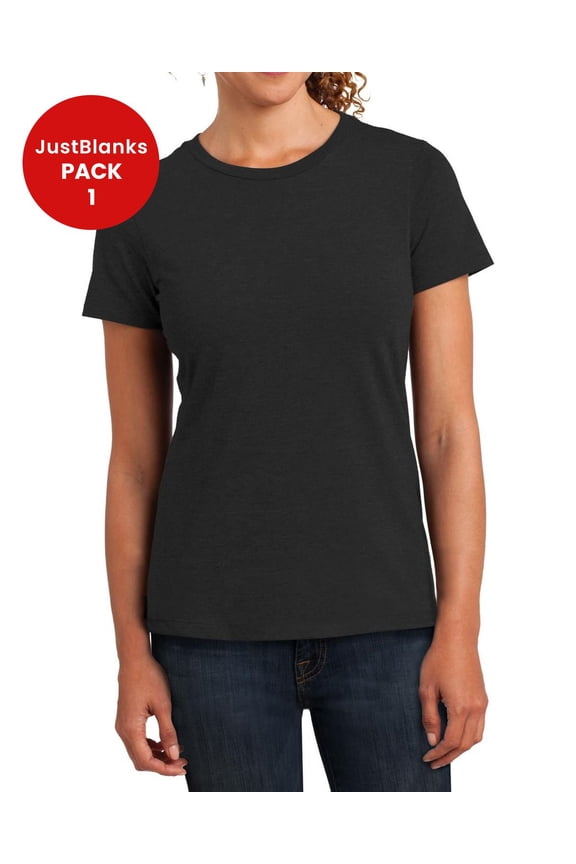Womens Short Sleeves Tee Simply Perfect Blend T-Shirt Cotton-Poly Shoulder to Shoulder Taping Crew Neck Tee Shirt for Women - Black - X-Small
