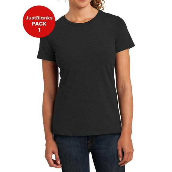 JustBlanks Women’s Short Sleeves Tee Simply Perfect Blend T-Shirt Cotton-Poly Shoulder to Shoulder Taping Crew Neck Tee Shirt for Women - Black - X-Small