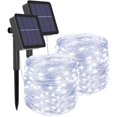 thumbnail image 1 of Solar String Lights, 2 Pack of 100 LED Solar Fairy Lights 33ft 8 Modes Waterproof Solar Christmas Lights Outdoor Waterproof LED String Lights, Cool White, 1 of 8