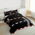 thumbnail image 3 of Homewish Sport Car Track Queen Comforter Set,Speed Extreme Theme Bedding Sets,Black White Checkered Bedding Comforter Set For Boy,Breathable Home Decor Reversible,3 Pieces, 3 of 8